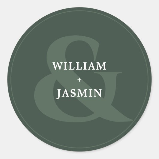Modern Elegant Dark Green Wedding Ronde Sticker (Voorkant)