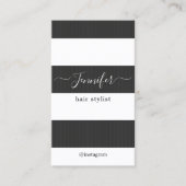Modern Elegant Dark Grey White Stripes Hair Visitekaartje (Voorkant)