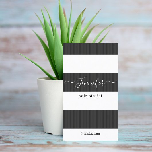 Modern Elegant Dark Grey White Stripes Hair Visitekaartje