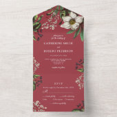 Modern Elegant  Dark Red Roos All In One Uitnodiging (Binnen)