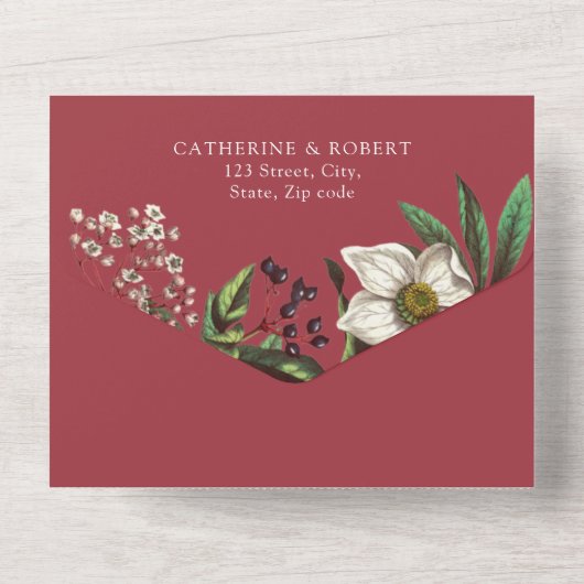 Modern Elegant  Dark Red Roos All In One Uitnodiging (Achterkant)