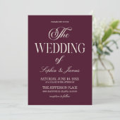 Modern Elegant Dark Wine Purple Ivory Wedding Kaart (Staand voorkant)
