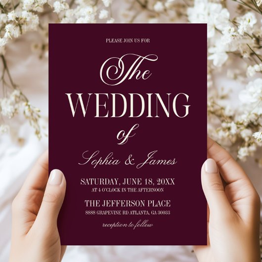 Modern Elegant Dark Wine Purple Ivory Wedding Kaart
