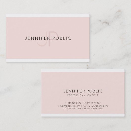 Modern Elegant Design Trendy Roze Effen Monogram Visitekaartje (Voorkant / Achterkant)