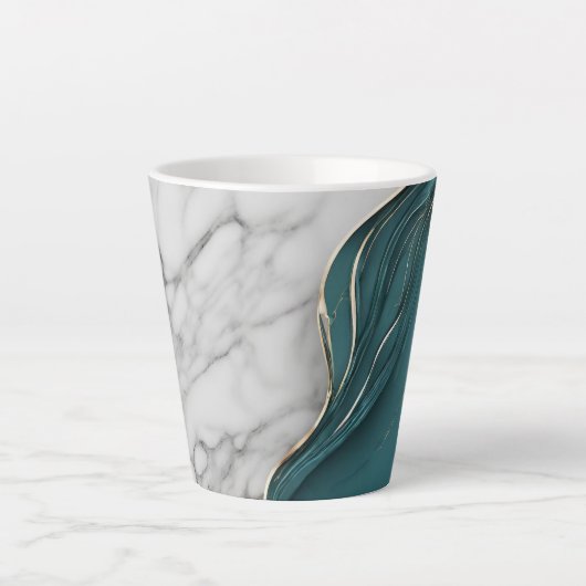 Modern Elegant Donker Blauwgroen Goud Marmer Latte Mok (Voorkant)