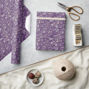 Modern Elegant Donker Paarse Terrazzo Effect Tegel Cadeaupapier