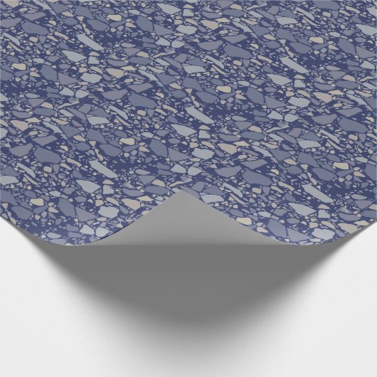 Modern Elegant Donkerblauw Terrazzo Effect Tegel Cadeaupapier (Hoek)