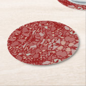 Modern Elegant Donkerrood Terrazzo Effect Tegel Ronde Kartonnen Onderzetter (Gebogen)