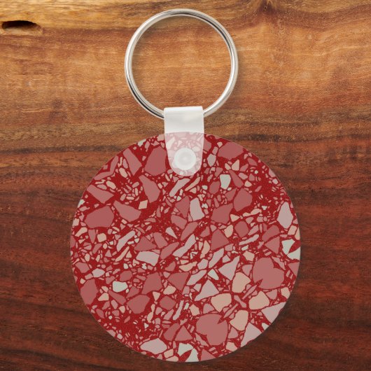 Modern Elegant Donkerrood Terrazzo Effect Tegel Sleutelhanger (Achterkant)