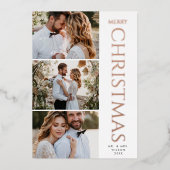 Modern Elegant | Drie Foto's Witte Kerst Folie Feestdagenkaart (Voorkant)