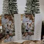 Modern Elegant | Drie Foto's Witte Kerst Folie Feestdagenkaart