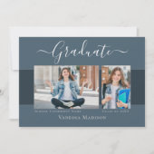 Modern | Elegant Dusty Blue 2 Photo Afstuderen Aankondiging (Voorkant)