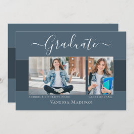 Modern | Elegant Dusty Blue 2 Photo Afstuderen Aankondiging