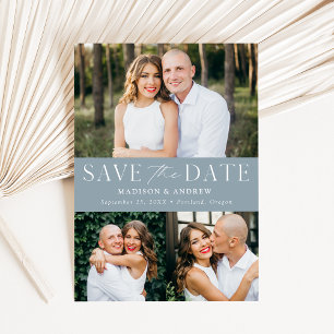 Modern Elegant Dusty Blue 3 foto Save The Date