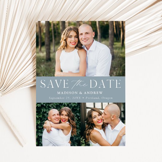 Modern Elegant Dusty Blue 3 foto Save The Date