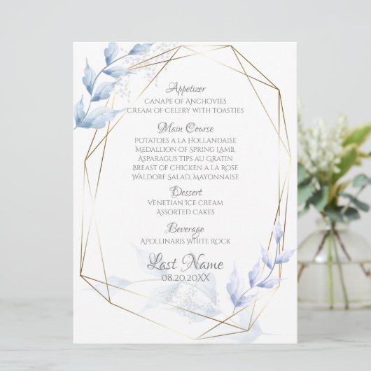 Modern Elegant Dusty Blue Bleek Lila Foliage Menu (Staand voorkant)