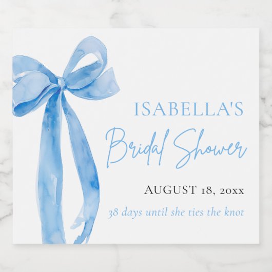 Modern Elegant Dusty Blue Bow Ribbon Vrijgezellenf Sparkling Wijnetiket (Enkel label)