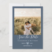 Modern Elegant Dusty Blue Couple Photo Wedding Save The Date (Voorkant)
