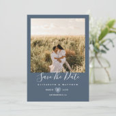 Modern Elegant Dusty Blue Couple Photo Wedding Save The Date (Staand voorkant)