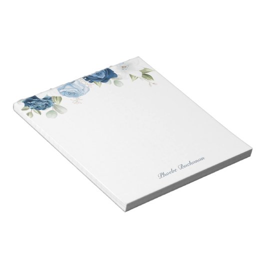 Modern Elegant Dusty Blue Floral Notitieblok (Schuin)