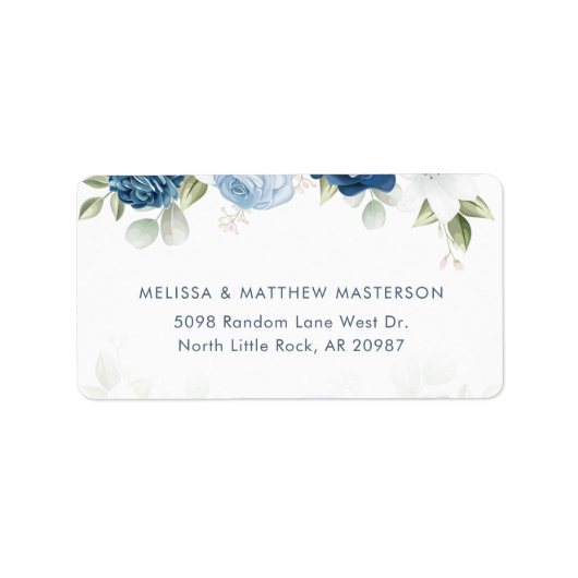 Modern Elegant Dusty Blue Floral Wedding Etiket (Voorkant)