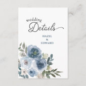 Modern Elegant Dusty Blue Floral Wedding Informatiekaartje (Achterkant)