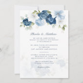 Modern Elegant Dusty Blue Floral Wedding Kaart (Voorkant)