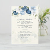 Modern Elegant Dusty Blue Floral Wedding Kaart (Staand voorkant)