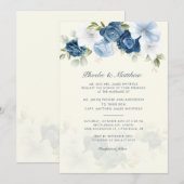 Modern Elegant Dusty Blue Floral Wedding Kaart (Voorkant / Achterkant)