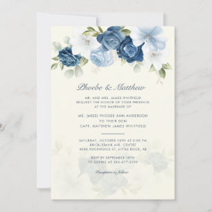 Modern Elegant Dusty Blue Floral Wedding Kaart