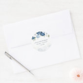 Modern Elegant Dusty Blue Floral Wedding Ronde Sticker (Envelop)