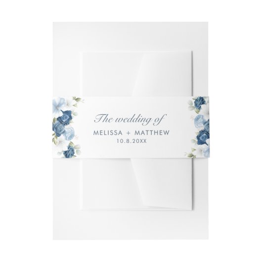 Modern Elegant Dusty Blue Floral Wedding Uitnodigingen Wikkel (Voorkant Voorbeeld)