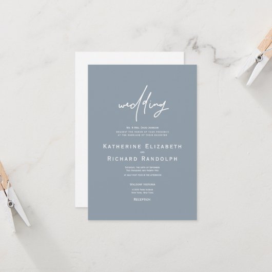Modern & Elegant Dusty Blue Formal Invitation Kaart (Voorkant / Achterkant in situ)