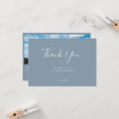 Modern Elegant Dusty Blue Foto Hartelijk dank Kaart (Voorkant / Achterkant in situ)