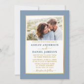 Modern Elegant Dusty Blue Gold Wedding Kaart (Voorkant)