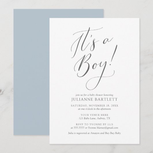 Modern Elegant Dusty Blue is een Baby shower Kaart (Voorkant / Achterkant)