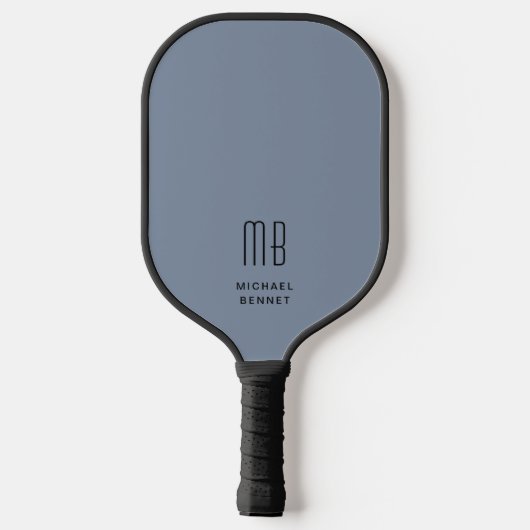 Modern Elegant Dusty Blue Monogram Pickleball Paddle (Achterkant)