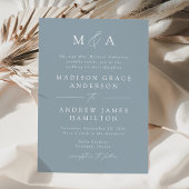 Modern Elegant Dusty Blue Monogram Wedding Kaart