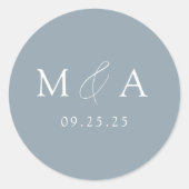Modern Elegant Dusty Blue Monogram Wedding Ronde Sticker (Voorkant)