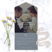 Modern Elegant Dusty Blue Photo No Dinner All In One Uitnodiging