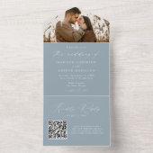 Modern Elegant Dusty Blue Photo Wedding All In One Uitnodiging (Binnen)