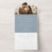 Modern Elegant Dusty Blue Photo Wedding All In One Uitnodiging (Binnen)
