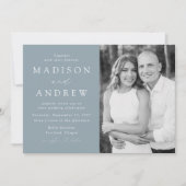 Modern Elegant Dusty Blue Photo Wedding Kaart (Voorkant)