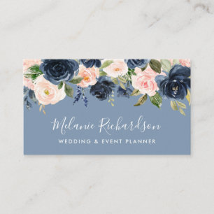 Modern Elegant Dusty Blue Pink Blush Floral Visitekaartje