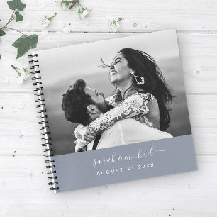 Modern Elegant Dusty Blue Script Photo Wedding Notitieboek