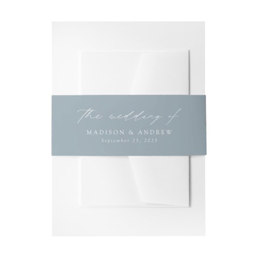 Modern Elegant Dusty Blue Script Wedding Uitnodigingen Wikkel (Voorkant Voorbeeld)