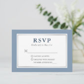 Modern Elegant Dusty Blue Silver RSVP Kaartje (Staand voorkant)