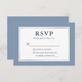 Modern Elegant Dusty Blue Silver RSVP Kaartje