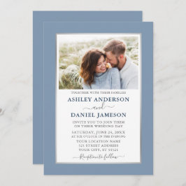 Modern Elegant Dusty Blue Silver Wedding Kaart