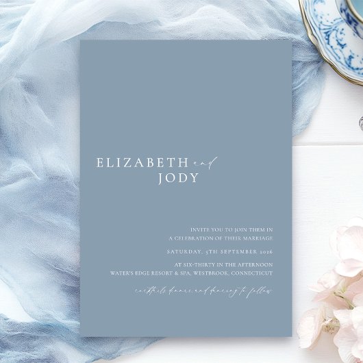 Modern Elegant Dusty Blue Simple Wedding  Kaart